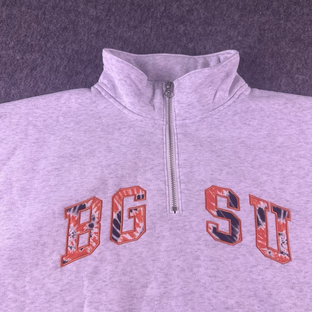 BGSU Ohio Women’s Large Cropped 1/4 Zip Gray Pullover Hoodie NWOT Embroidered - Picture 7 of 9